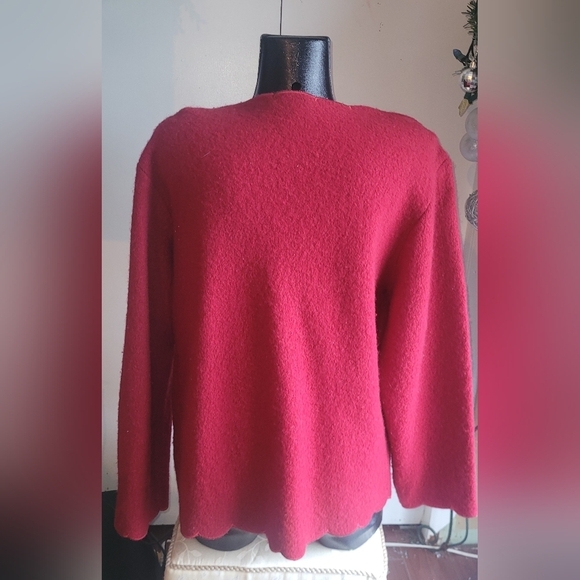 Lindor Red Pure Wool Embroidered Cottagecore Cardigan Sweater L - Picture 5 of 9